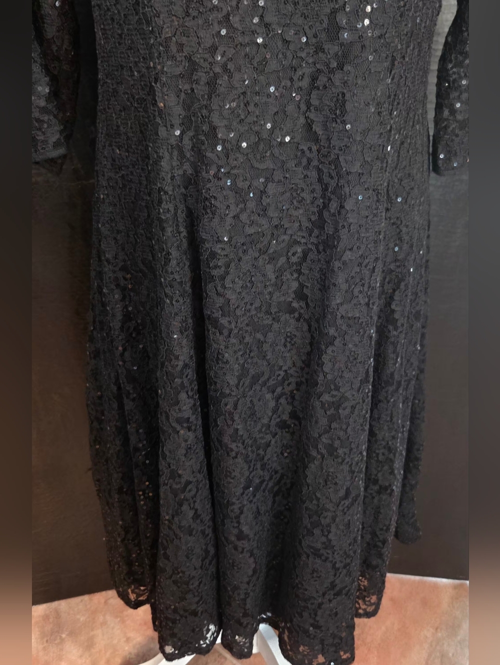 SLNY/S.L. Fashions Black Sequined Lace Fit & Flare Cocktail Dress - Size 10P - Picture 5 of 11